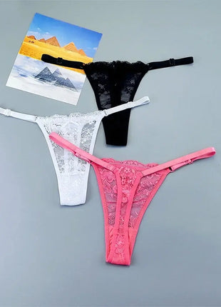 Adjustable Sexy Transparent Thong Panties Women 3PCS