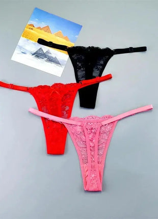 Adjustable Sexy Transparent Thong Panties Women 3PCS