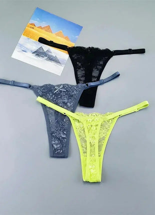 Adjustable Sexy Transparent Thong Panties Women 3PCS