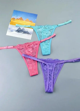 Adjustable Sexy Transparent Thong Panties Women 3PCS