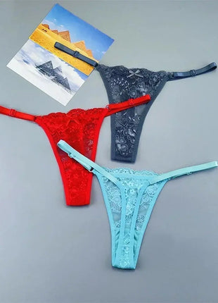 Adjustable Sexy Transparent Thong Panties Women 3PCS