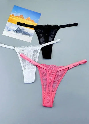 Adjustable Sexy Transparent Thong Panties Women 3PCS