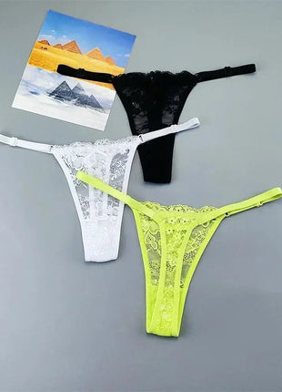 Adjustable Sexy Transparent Thong Panties Women 3PCS