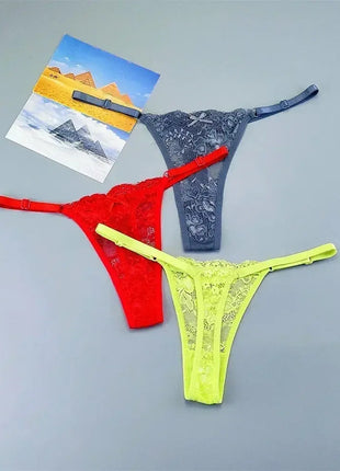 Adjustable Sexy Transparent Thong Panties Women 3PCS