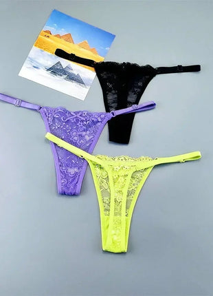 Adjustable Sexy Transparent Thong Panties Women 3PCS