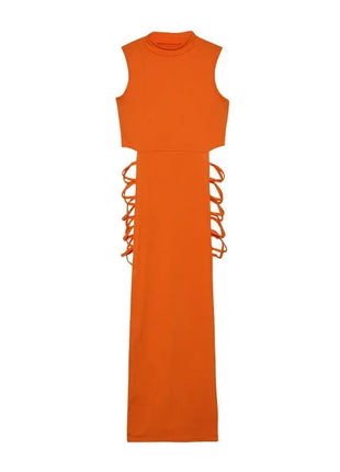 Criss Cross Cut Out Dress, Sexy Bodycon Mock Neck Sleeveless Dress, Women's Clothing