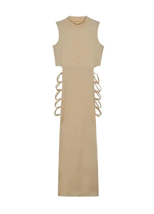 Criss Cross Cut Out Dress, Sexy Bodycon Mock Neck Sleeveless Dress, Women's Clothing