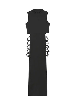 Criss Cross Cut Out Dress, Sexy Bodycon Mock Neck Sleeveless Dress, Women's Clothing