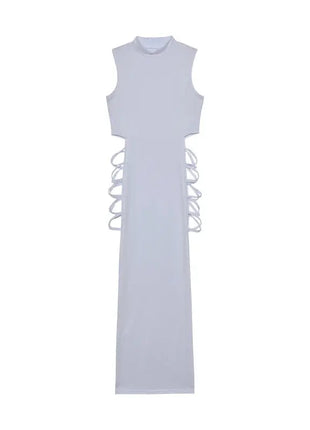 Criss Cross Cut Out Dress, Sexy Bodycon Mock Neck Sleeveless Dress, Women's Clothing