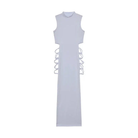 Criss Cross Cut Out Dress, Sexy Bodycon Mock Neck Sleeveless Dress, Women's Clothing