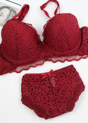 Deep V Elegance – Lace Push-Up Bra with Floral Embroidery