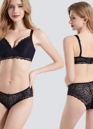 Deep V Elegance – Lace Push-Up Bra with Floral Embroidery