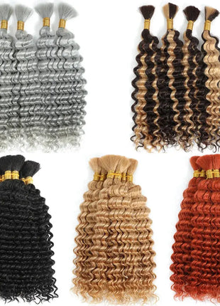 Deep Wave Curly Human Braiding Hair Bulk - 100g, Premium Quality for Boho Braids