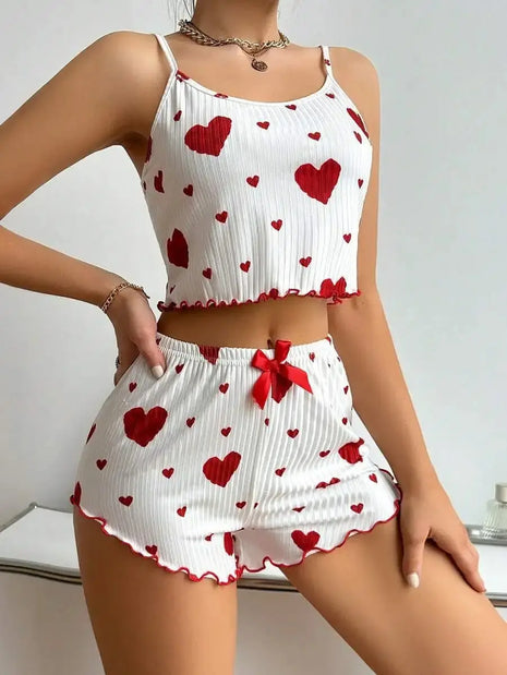 Elegant Heart Print Pajama Set