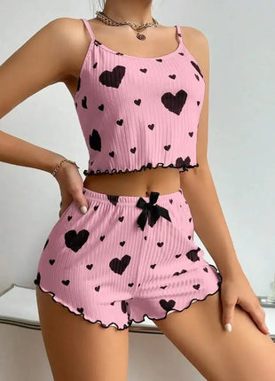 Elegant Heart Print Pajama Set