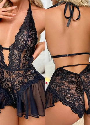Girls Full Swimsuits Sexy Seduction Jumpsuit Sexy Transparent Lace Lingerie