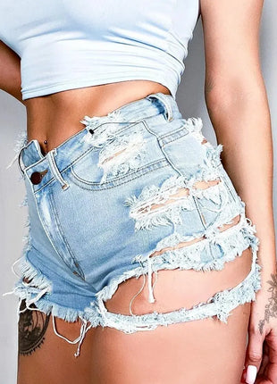 Irregular Tassel Ripped Jean Shorts