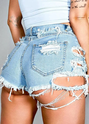 Irregular Tassel Ripped Jean Shorts