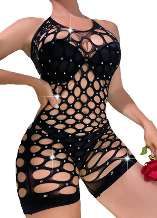 Lingerie for Women Sexy Fishnet Bodysuit Sparkle Rhinestone Teddy Babydoll Hollow Bodysuit