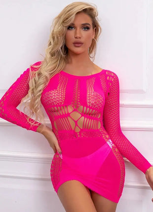 Miss Daisy-Fishnet Lingerie Bodysuit Mesh Lingerie Women Strapless Striped Mini Dress Hollow Out Strapless Hollow Sleepwear