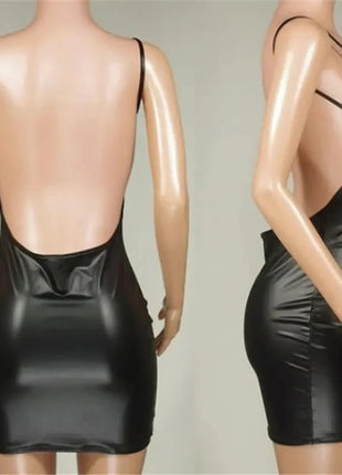 Sexy Faux Leather Dress Backless
