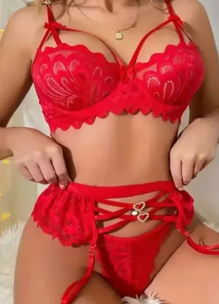 Sexy Lingerie Lace Embroidery Mesh Hollow Sexy G-string Thong Suit