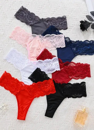 Sexy Sheer Lace Mid-Rise Women's Thong Panties