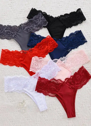 Sexy Sheer Lace Mid-Rise Women's Thong Panties