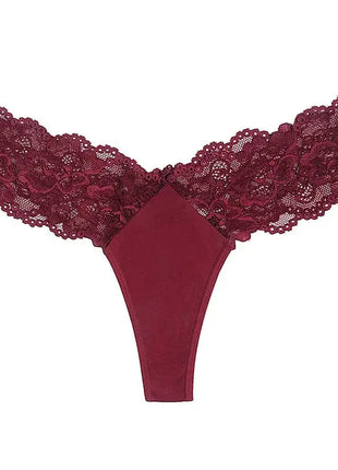 Sexy Sheer Lace Mid-Rise Women's Thong Panties