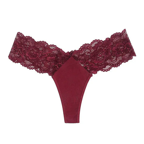 Sexy Sheer Lace Mid-Rise Women's Thong Panties