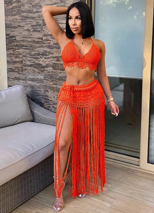 Sexy Two Piece Set Spaghetti Strap Top And Long Summer
