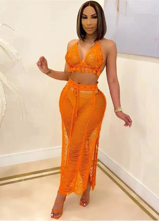 Sexy Two Piece Set Spaghetti Strap Top And Long Summer