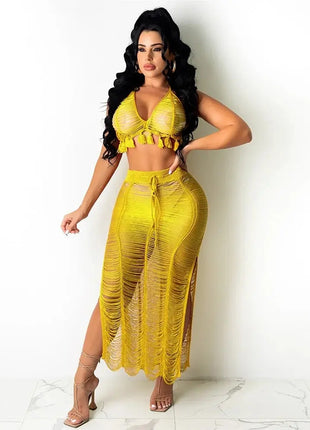 Sexy Two Piece Set Spaghetti Strap Top And Long Summer