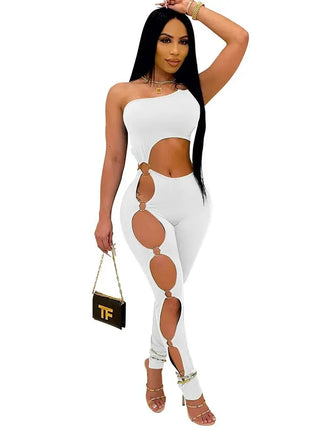 Spring Summer Sexy Off Shoulder Jumpsuit Fashion One-shoulder Tight Rompers Long Pants Hollow Nightclub Playsuits