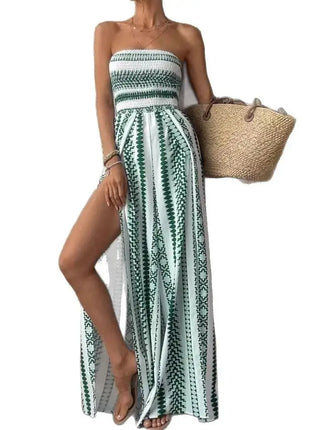 Strapless Wide Leg Boho Jumpsuits for Women One Piece Split Thigh Pants Rompers