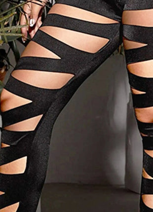 Women Bandage Cut Out Leggings Pencil Pants High Waist Skinny