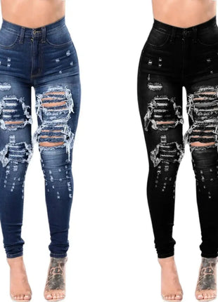 Women High Waist Skinny Ripped Jeans Stretch Destroyed Casual Denim Pants Fashion Classic Hole Slim Fit Pencil Trousers