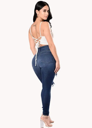 Women High Waist Skinny Ripped Jeans Stretch Destroyed Casual Denim Pants Fashion Classic Hole Slim Fit Pencil Trousers