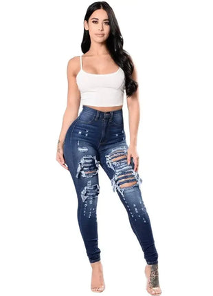 Women High Waist Skinny Ripped Jeans Stretch Destroyed Casual Denim Pants Fashion Classic Hole Slim Fit Pencil Trousers