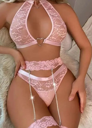 Women Lace Deep V-Neck Nightgown Split Hem Soft Lingerie Night Dress