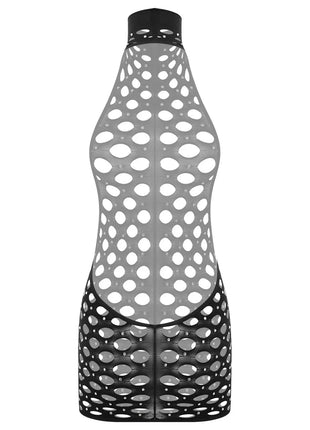 Women Rhinestones Fishnet Bodycon Mini Dress Halter Backless Stretchy Mesh Dress