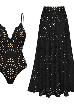 Women Sexy Bikini Set Flower Hollow One Piece Swimsuit