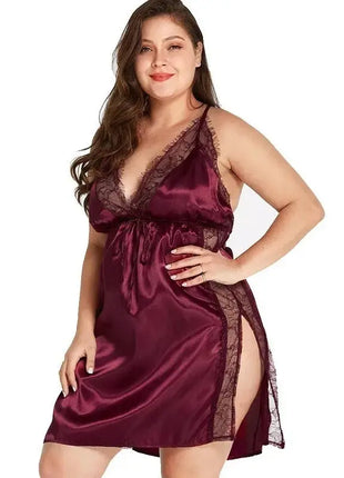 Women Sleepwear Sexy Lace Satin Nightgown