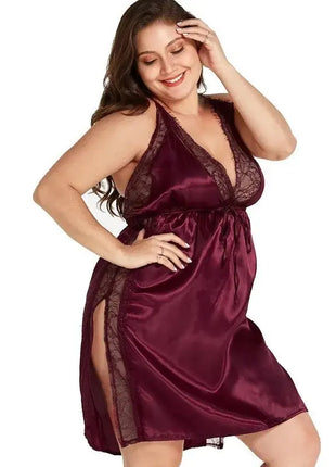 Women Sleepwear Sexy Lace Satin Nightgown