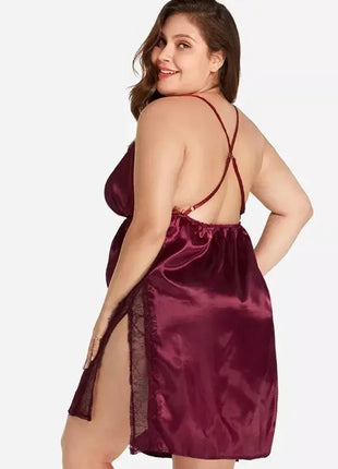Women Sleepwear Sexy Lace Satin Nightgown