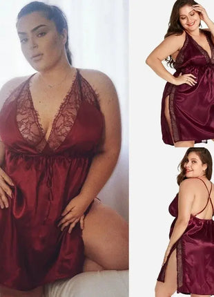 Women Sleepwear Sexy Lace Satin Nightgown