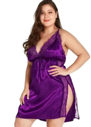 Women Sleepwear Sexy Lace Satin Nightgown