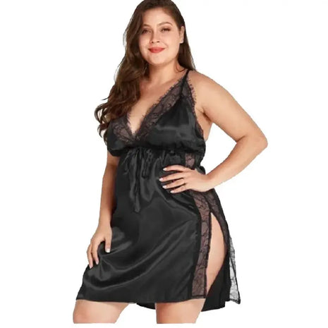 Women Sleepwear Sexy Lace Satin Nightgown