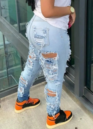 Women’s High Waist Skinny Stretch Ripped Jeans Curvy Slim Fit Butt Lifting Distressed Destroyed Denim Pants