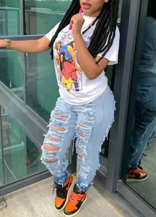 Women’s High Waist Skinny Stretch Ripped Jeans Curvy Slim Fit Butt Lifting Distressed Destroyed Denim Pants